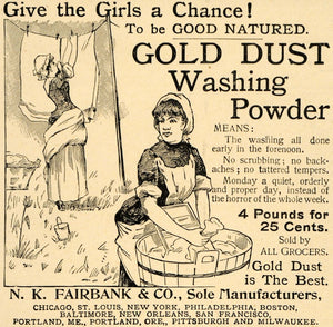 1892 Ad N K Fairbank Gold Washing Powder Washerwoman - ORIGINAL ADVERTISING LHJ4