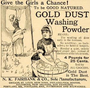 1892 Ad N K Fairbank Gold Washing Powder Washerwoman - ORIGINAL