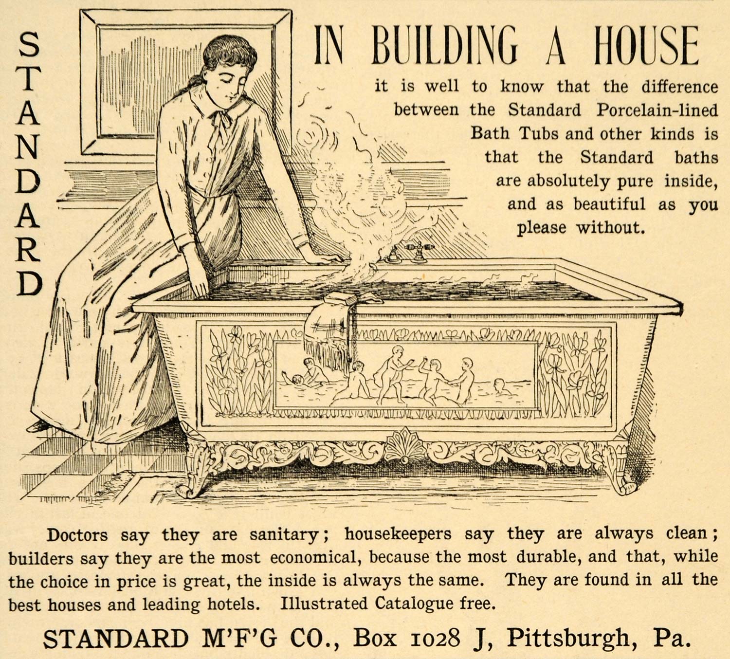 1892 Ad Ornate Porcelain-Lined Bath Tub Standard Mfg - ORIGINAL ADVERTISING LHJ4