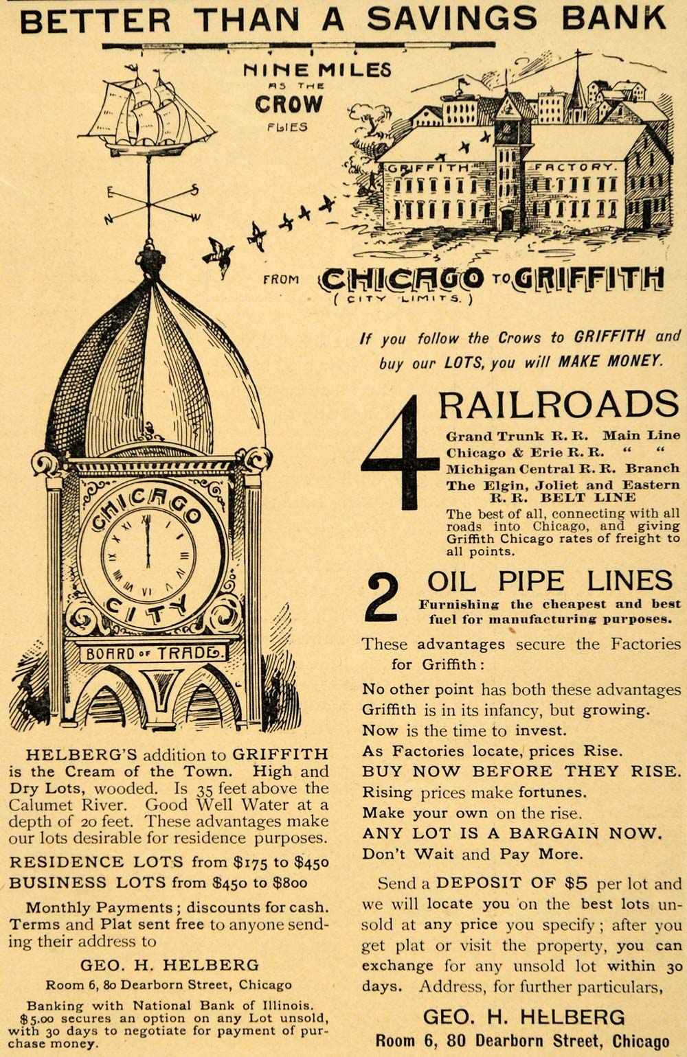 1892 Ad George H Helberg Real Estate Railroad Pipe Line - ORIGINAL LHJ4