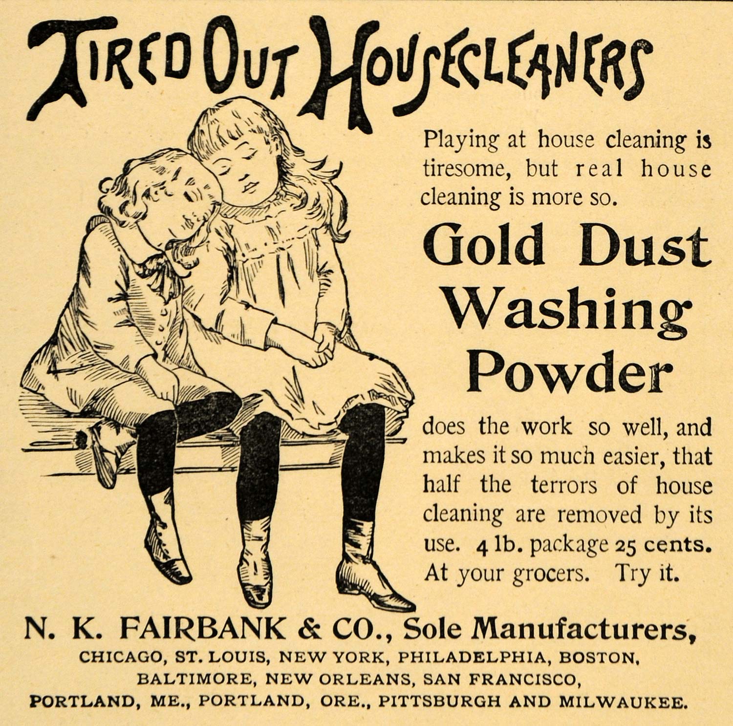 1892 Ad Gold Dust Washing Powder N. K. Fairbank Girls - ORIGINAL LHJ4
