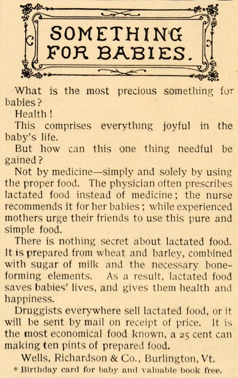 1892 Ad Lactated Food Healthy Babies Wells Richardson - ORIGINAL LHJ4