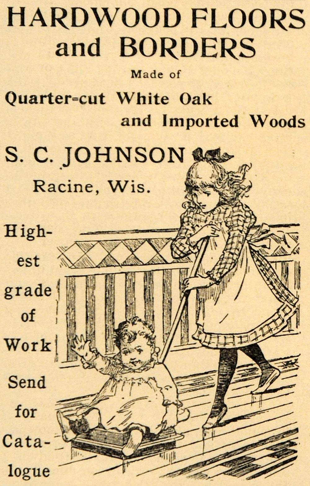 1892 Ad S. C. Johnson Hardwood Floors Racine Wisconsin - ORIGINAL LHJ4