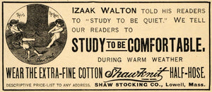 1892 Ad Izaak Walton Shawknit Half-Hose Stocking Lowell - ORIGINAL LHJ4