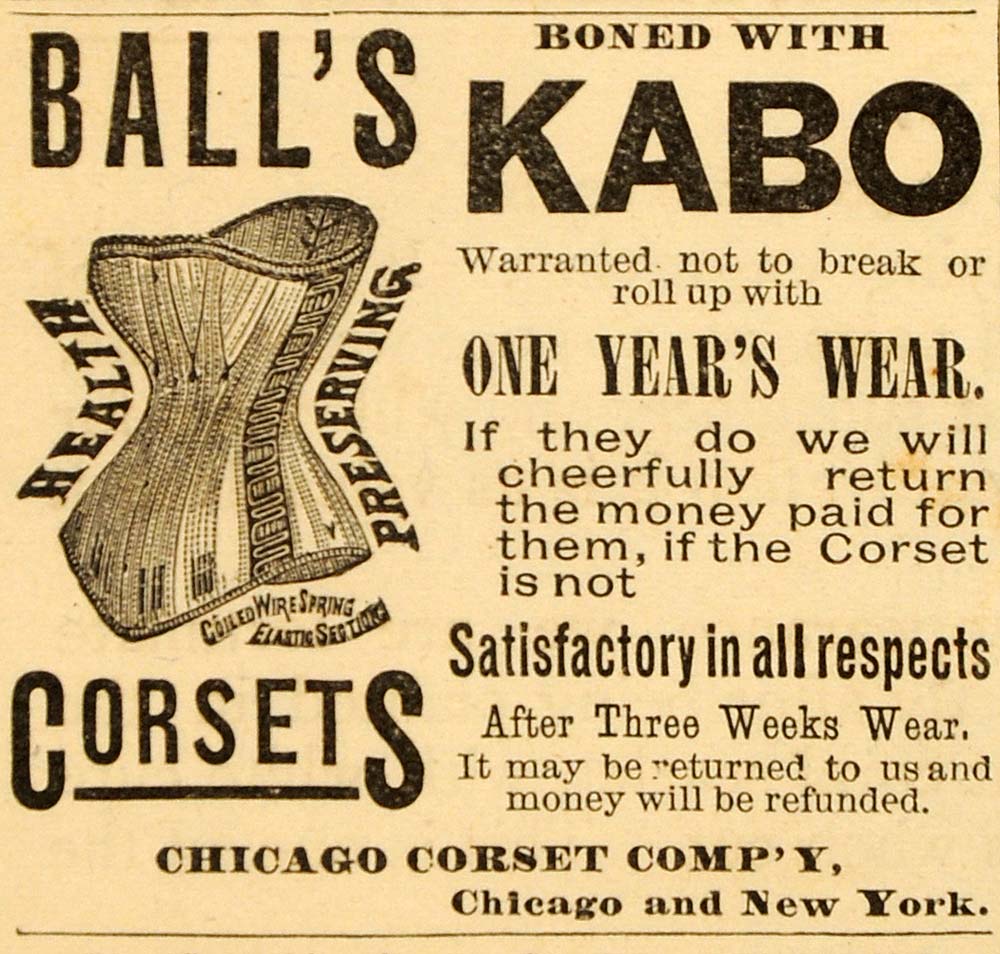 1889 Ad Ball's Kabo Chicago Corset Elastic Wire Spring - ORIGINAL LHJ4