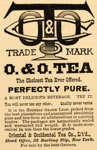 1889 Ad Oriental Occidental Tea Burling Slip New York - ORIGINAL LHJ4