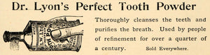 1892 Ad Tooth Powder Dentifrice Bottle Dr. Lyon Dental - ORIGINAL LHJ4