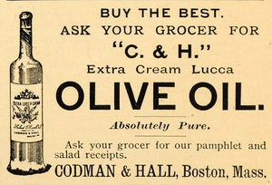 1893 Ad Codman & Hall Extra Cream Lucca Olive Oil - ORIGINAL ADVERTISING LHJ4