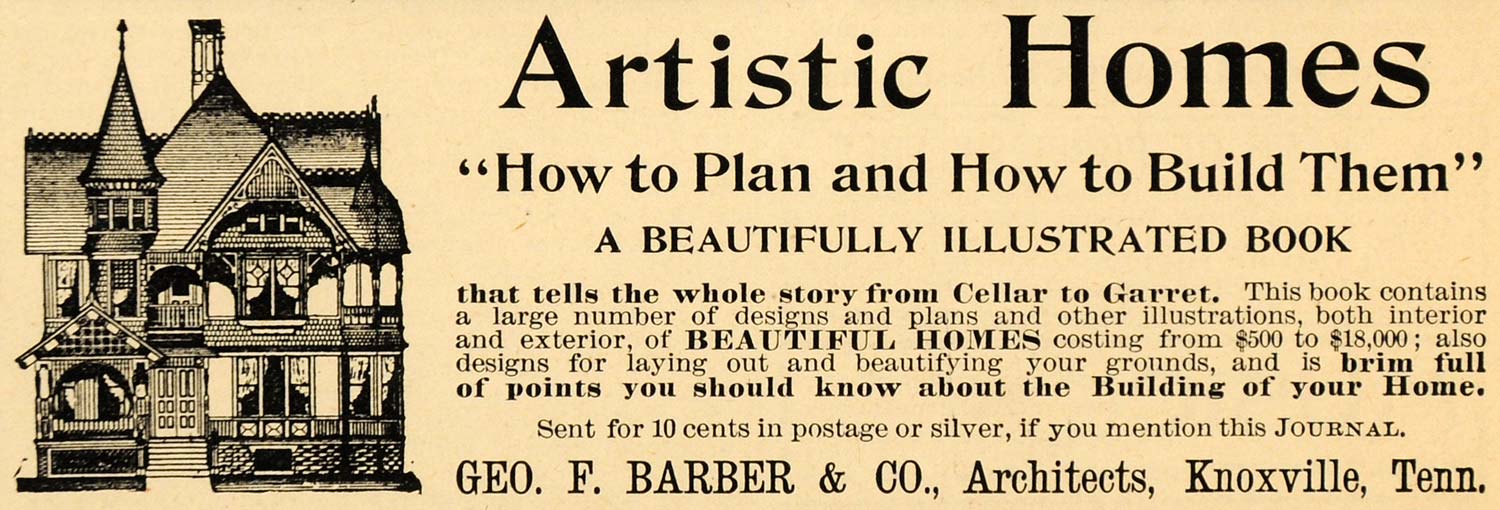 1893 Ad Geo F Barber & Co. Artistic Homes Plan Book - ORIGINAL ADVERTISING LHJ4