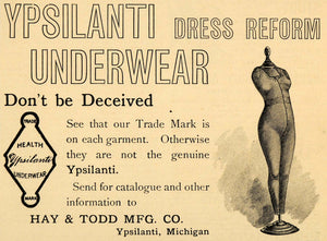 1893 Ad Hay Todd Ypsilanti Dress Reform Underwear Undergarments Clothing LHJ4