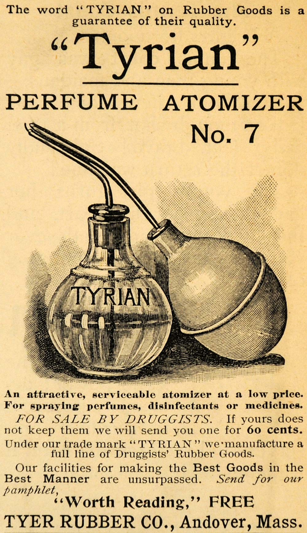 1893 Ad Tyer Rubber Co. Perfume Atomizer Fragrance - ORIGINAL ADVERTISING LHJ4