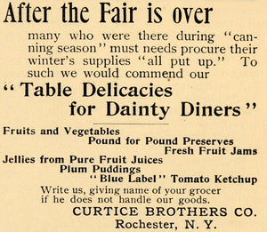 1893 Ad Curtice Brothers Co. Fresh Fruit Jam Ketchup - ORIGINAL ADVERTISING LHJ4