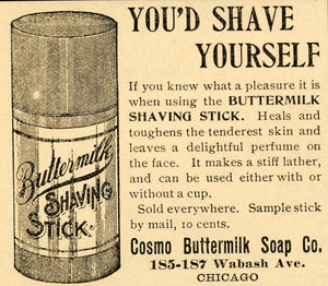 1893 Ad Cosmo Buttermilk Soap Co. Shaving Stick Product - ORIGINAL LHJ4
