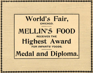 1893 Ad Doliber-Goodale Co. Mellin's Food for Babies - ORIGINAL ADVERTISING LHJ4