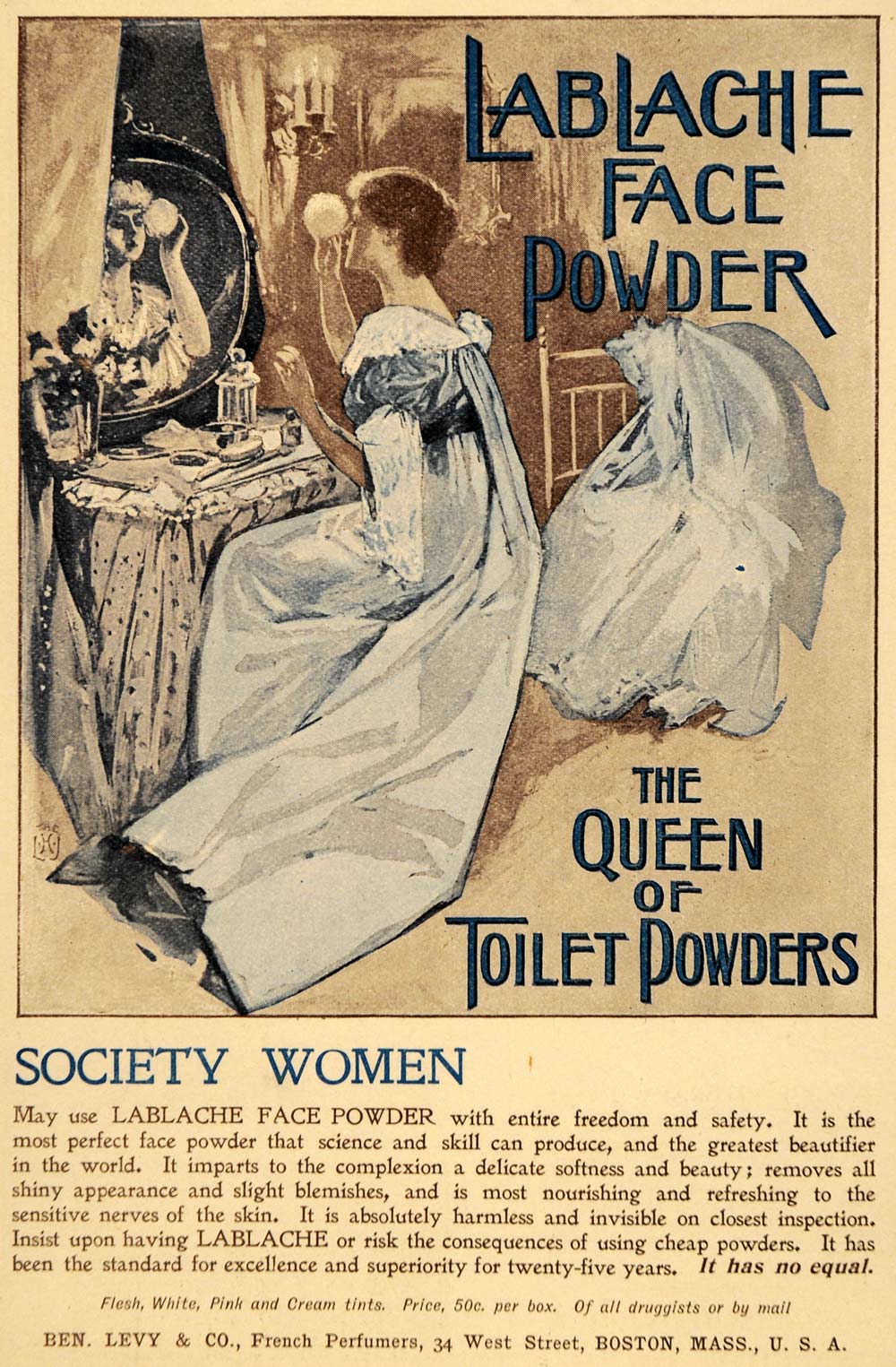 1896 Ad Ben. Levy & Co. French Perfumer Lablache Powder Face Society Women LHJ4