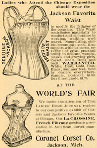 1893 Ad Coronet Corset Genuine Jackson Favorite Waist Clothes LaCrossine LHJ4