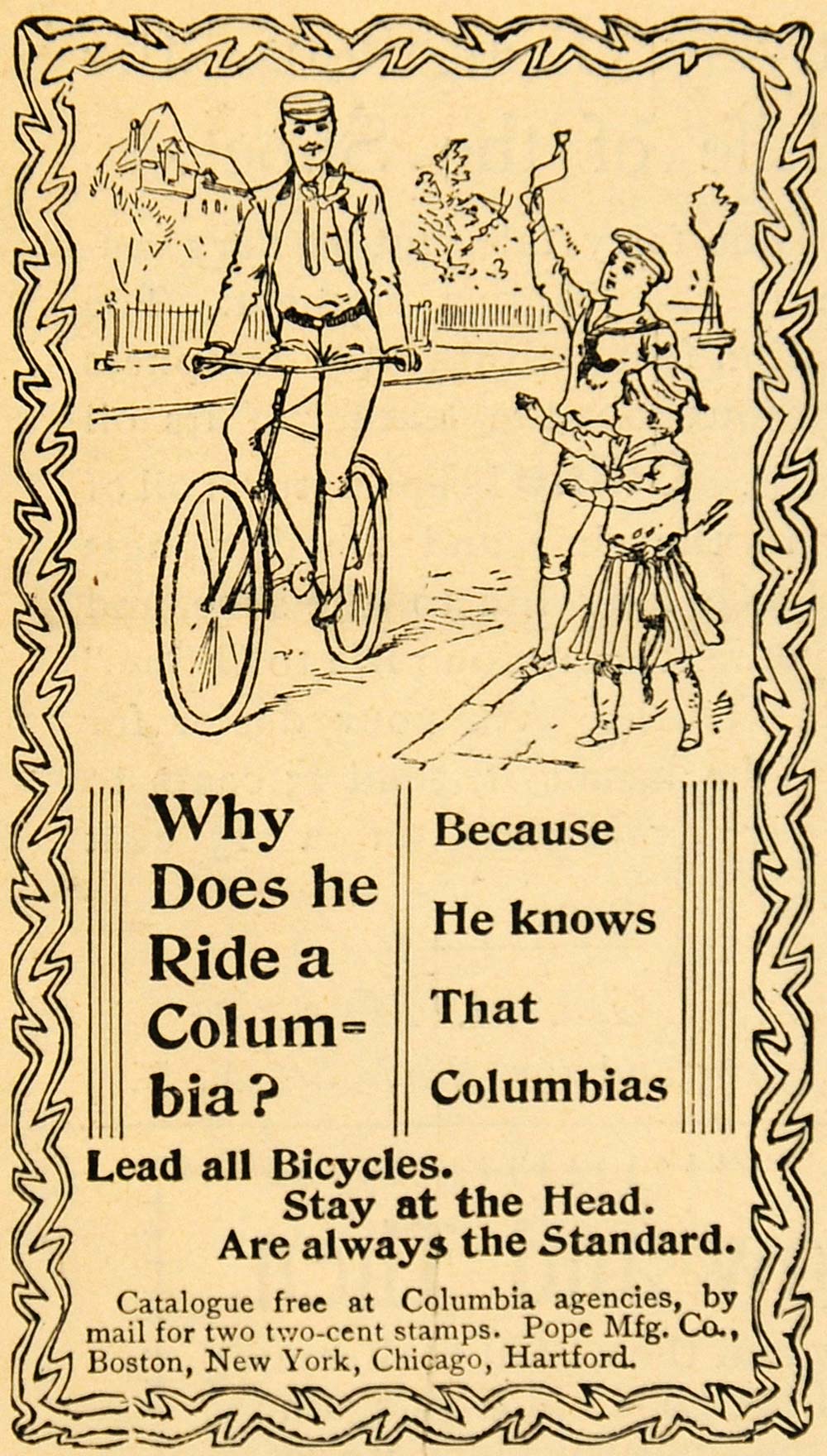 1893 Ad Pope Manufacturing Co. Columbia Bicycles Child Bike Cycle LHJ4