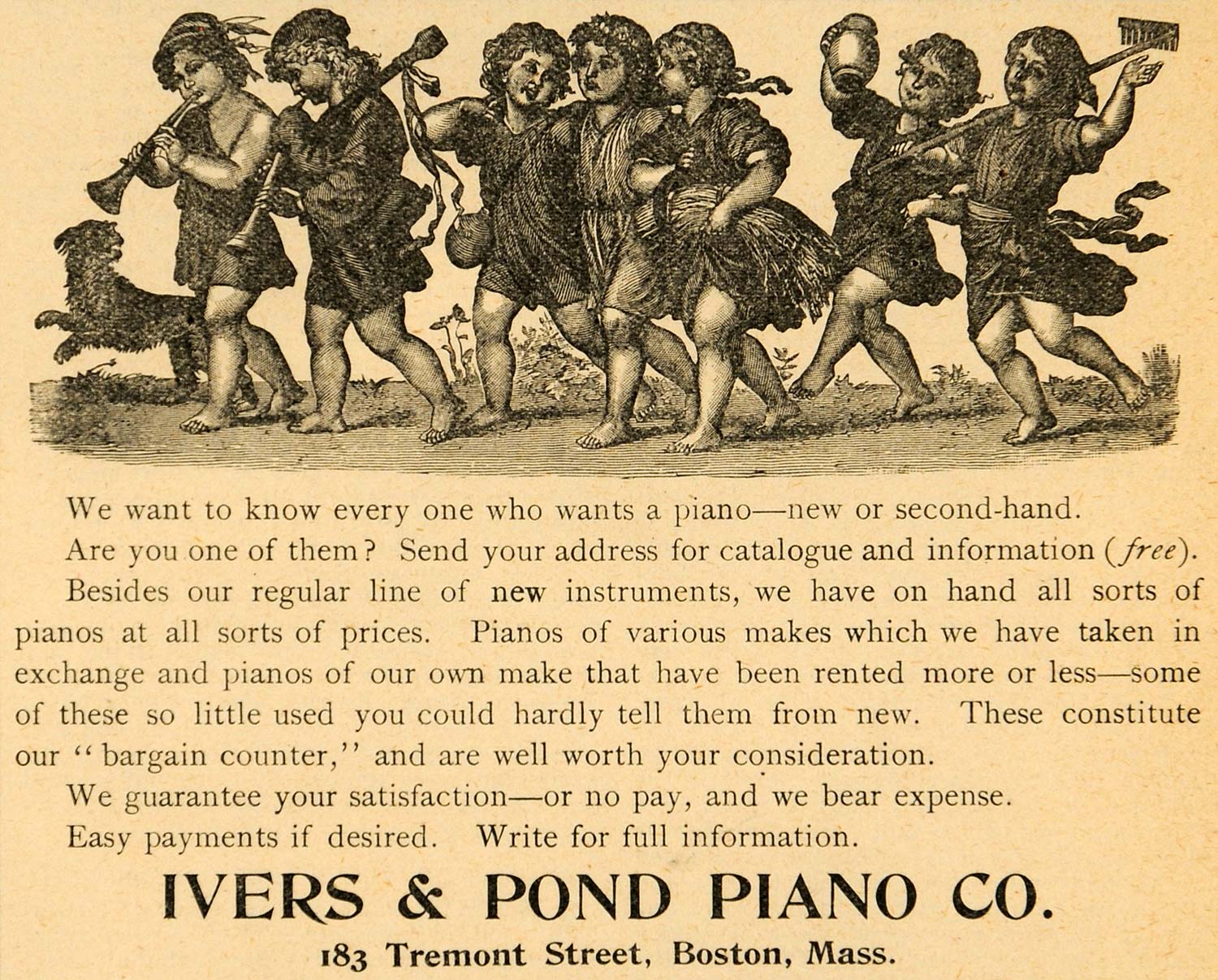 1893 Ad Iver Pond Piano Co. Antique Musical Instruments Children 183 LHJ4