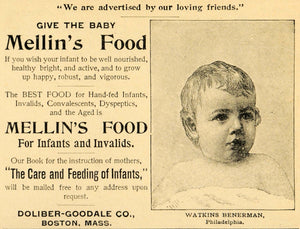 1893 Ad Doliber-Goodale Co. Mellin's Food Babies Infant Invalid Watkins LHJ4