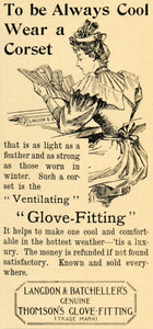 1893 Ad Langdon Batchellers Genuine Thomsons Glove Fitting Cool Corset LHJ4