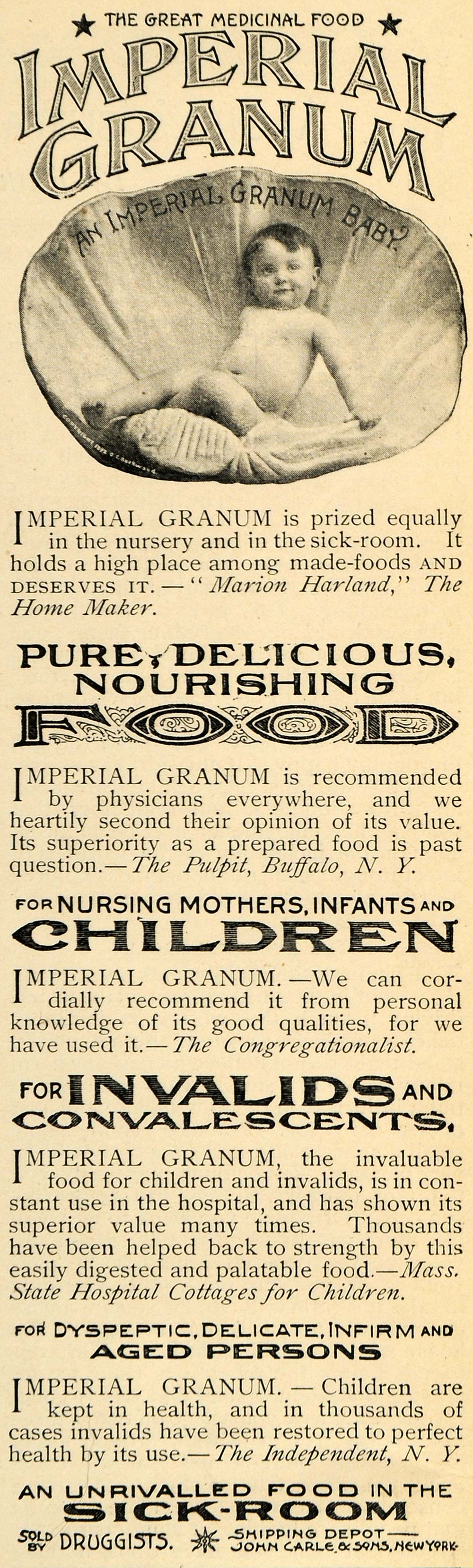 1893 Ad John Carle Son Imperial Granum Healthy Food Dyspeptic Invalid LHJ4