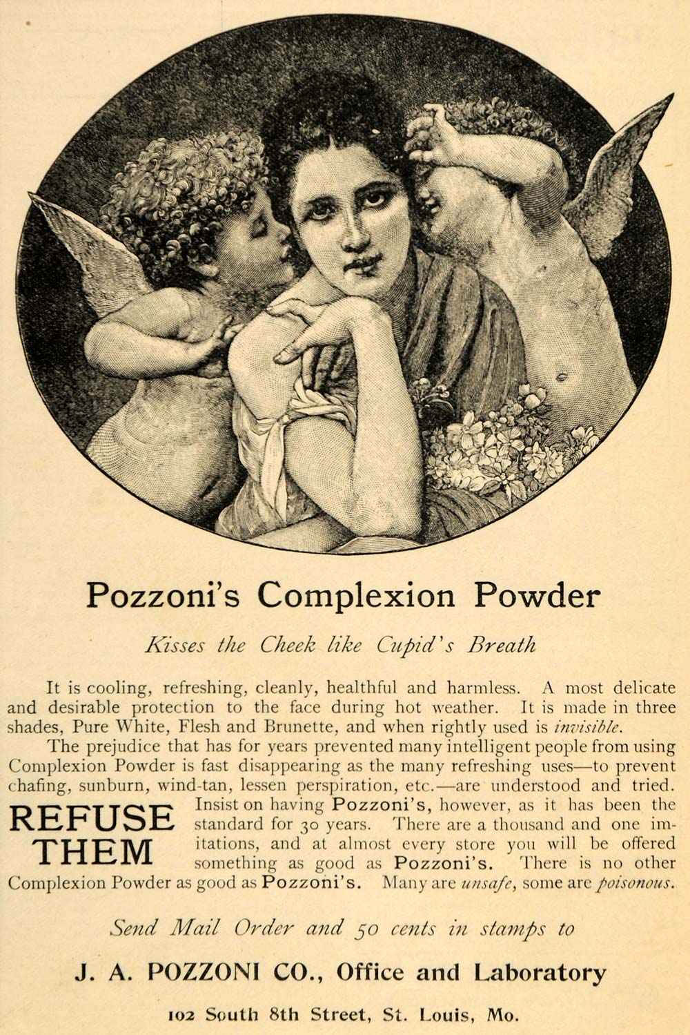 1893 Ad Pozzoni Complexion Face Powder Woman Angels Cherub Makeup Cupid LHJ4