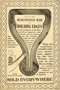 1893 Ad George Frost Co Rounded Rib Hose Supporter Fastener 89 90 Warren LHJ4