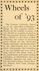 1893 Ad Pope Manufacturing Co. Columbia Bicycles NY Model Bike Albert LHJ4