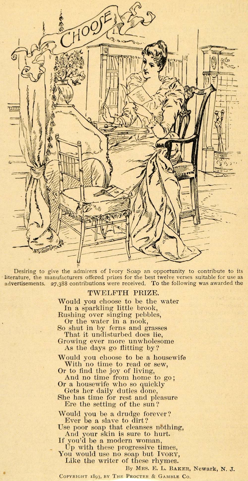 1893 Ad Procter & Gamble Co. Ivory Toilet Soap Bath E L BAKER Literature LHJ4