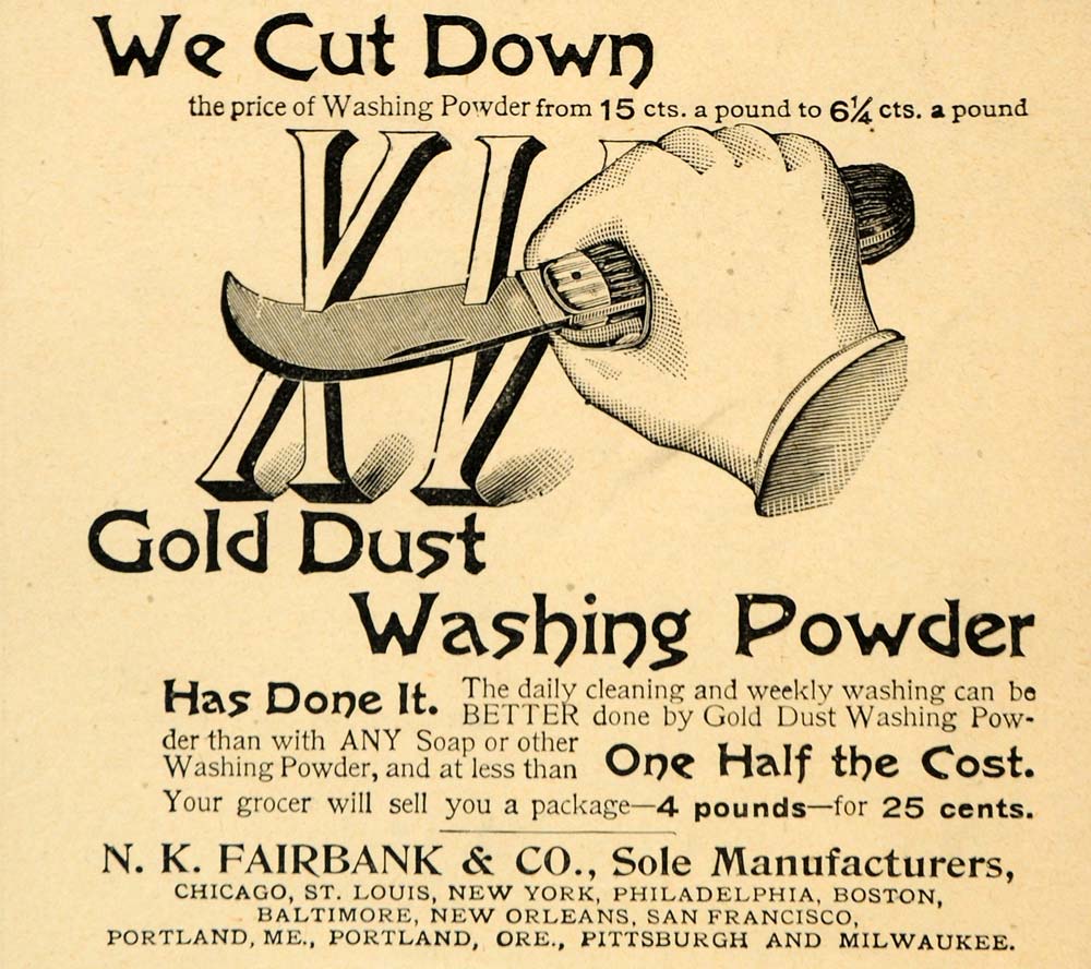 1892 Ad Gold Dust Washing Powder N. K. Fairbank Soap Cleaner Household cut LHJ4