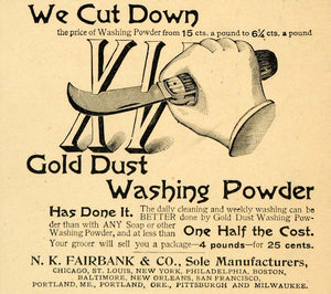 1892 Ad Gold Dust Washing Powder N. K. Fairbank Soap Cleaner Household cut LHJ4