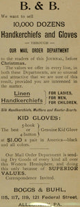 1892 Ad Boggs Buhl Handkerchiefs Gloves Christmas Linen Federal St LHJ4