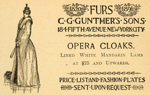 1892 Ad C G. Gunthers Opera Mandarin Lamb Fur Cloaks Fashion Clothes 184 LHJ4