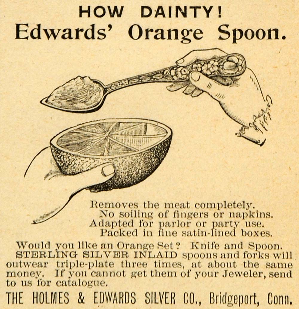 1892 Ad Holmes Edwards Silver Inlaid Dainty Orange Fruit Knife Spoon LHJ4