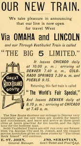 1891 Ad Big 5 Limited Rock Island Railway World Fair Train Travel Omaha LHJ4