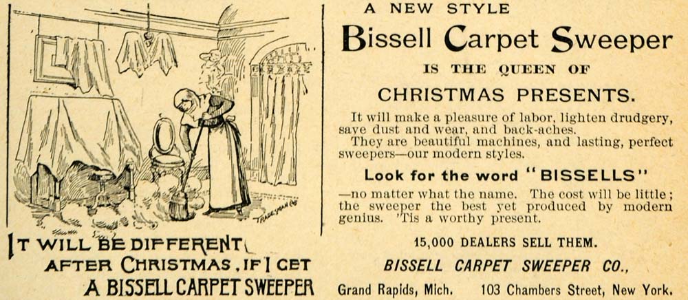 1891 Ad Christmas Bissell Carpet Sweeper House Chores Cleaning 103 Chambers LHJ4