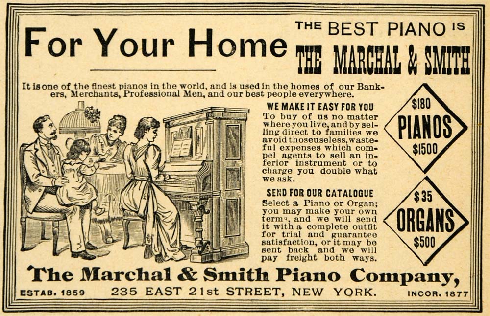 1891 Ad Marchal Smith Play Piano Organs Pricing Instruments Music 235 East LHJ4