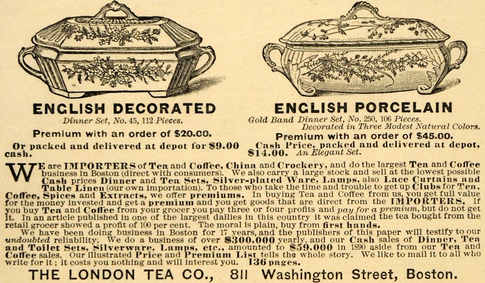 1891 Ad London Tea English Porcelain Decorated Decor Gold China Crockery LHJ4