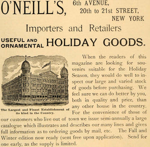 1891 Ad O'Neill's Importer Retailer Department Store Holiday Ornamental LHJ4
