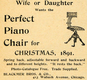 1891 Ad Wife Daughter Perfect Piano Chair Blackmer Bros Back Support LHJ4