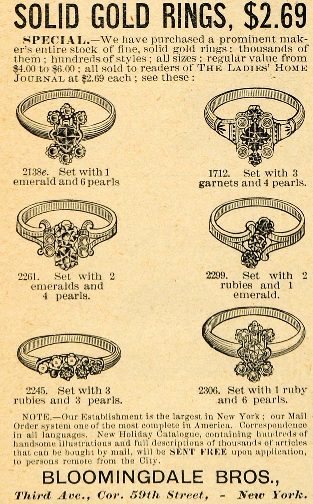 1891 Ad Bloomingdale Bro Gold Ring Models Precious Stones Jewelry Ruby LHJ4