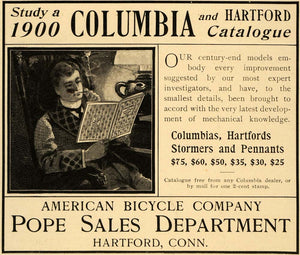 1900 Ad Pope American Bicycle Columbia Hartford Storm Pennant Man Robe LHJ4