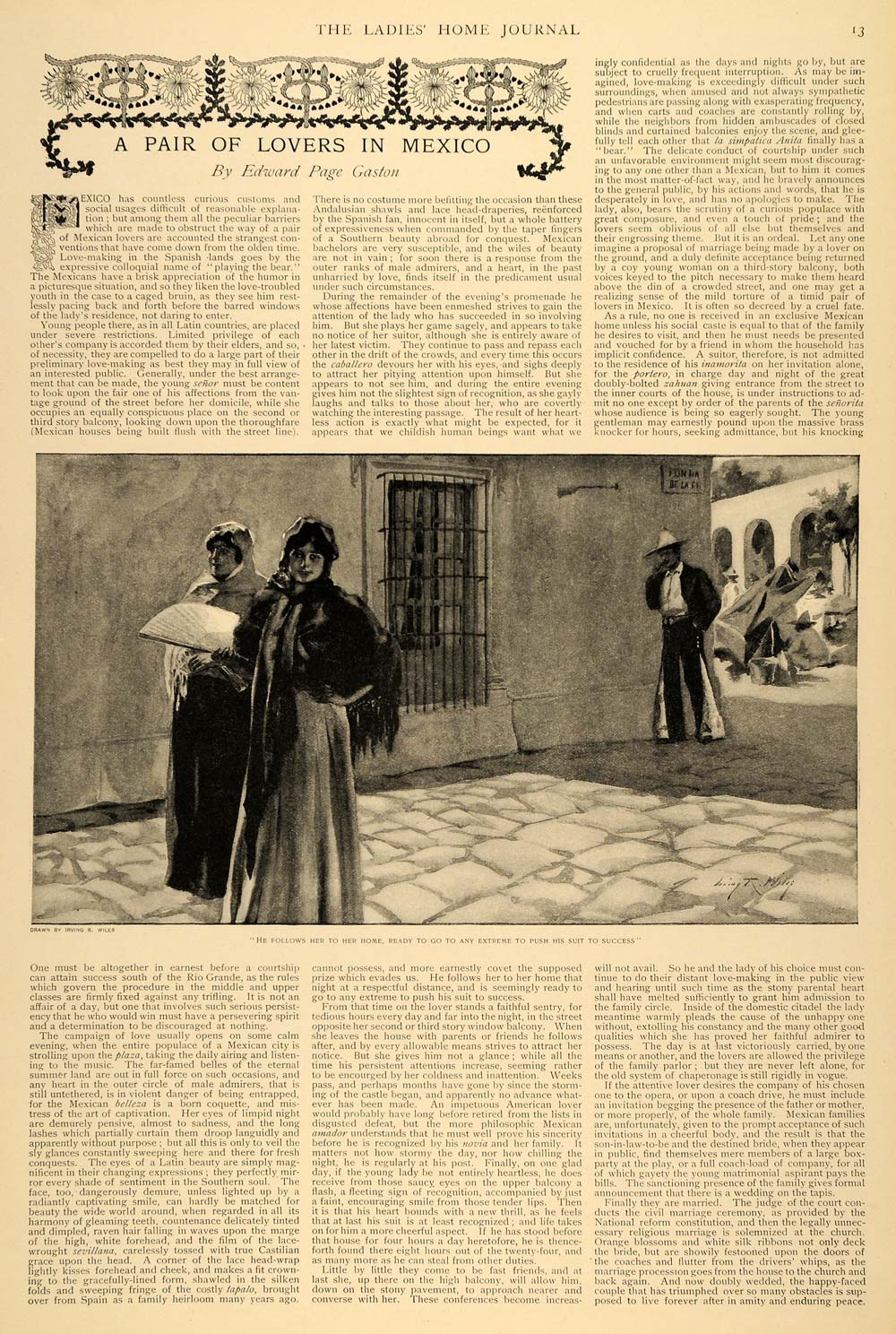 1897 Article Lovers in Mexico Edward Page Gaston Wiles - ORIGINAL LHJ5