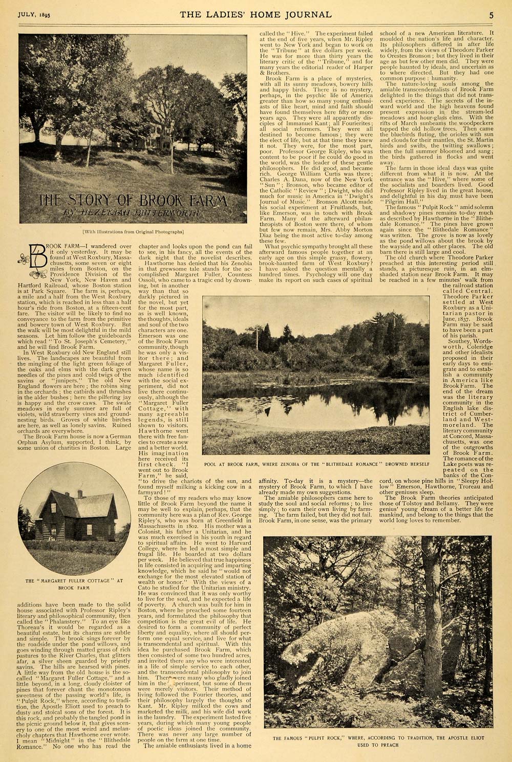 1895 Article Brook Farm West Roxbury Massachusetts Hezekiah Butterworth LHJ5