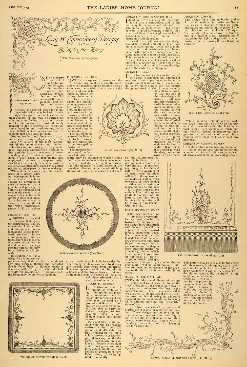1895 Article Louis XV Embroidery Designs Helen Adams Decoration Doily Lace LHJ5