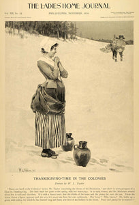 1896 Print Colonial Thanksgiving Turkey W. L. Taylor Hunting Autumn LHJ5