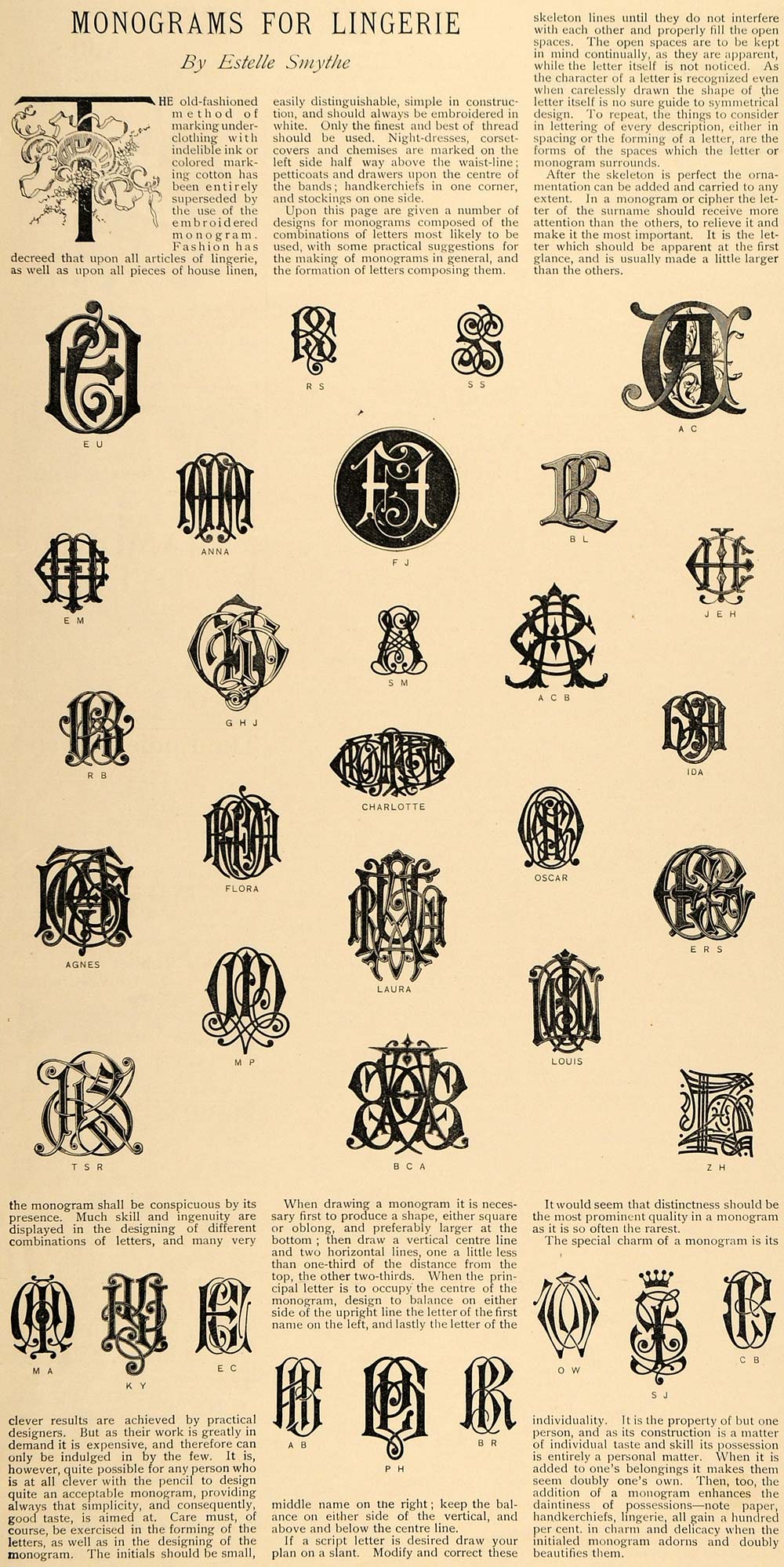 1896 Article Lingerie Monogram Design Estelle Smythe Letters Personali LHJ5