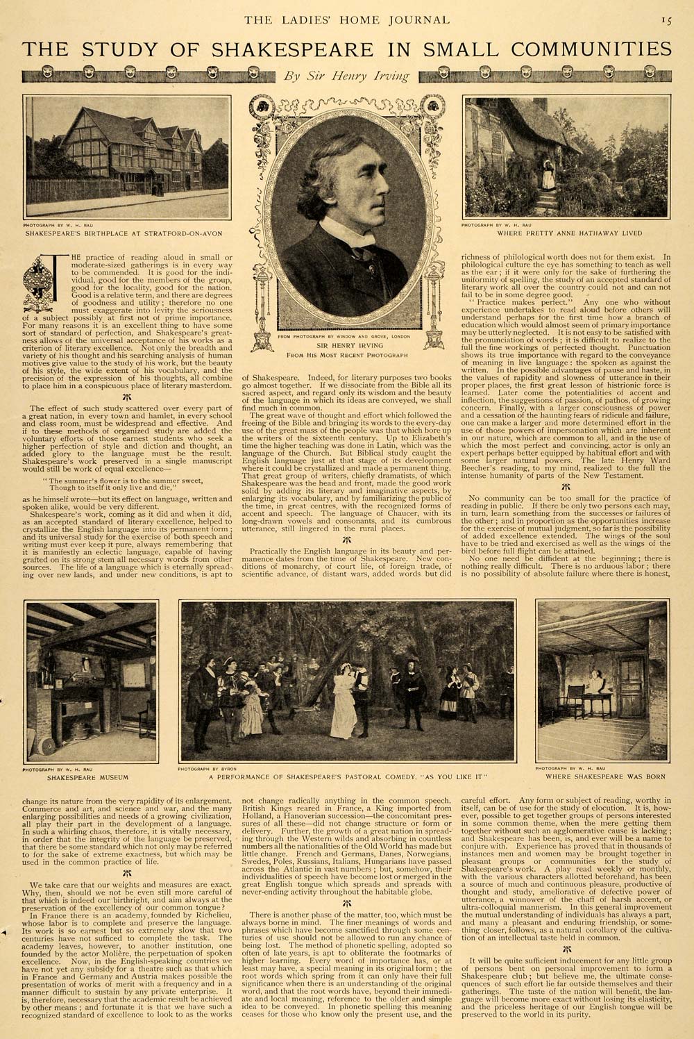 1899 Article Shakespeare in Small Communities Henry Irving Anne Hathaway LHJ5