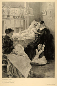 Print Religious Woman Aging Man Alice Barber Stephens Sewing Hospital Child LHJ5