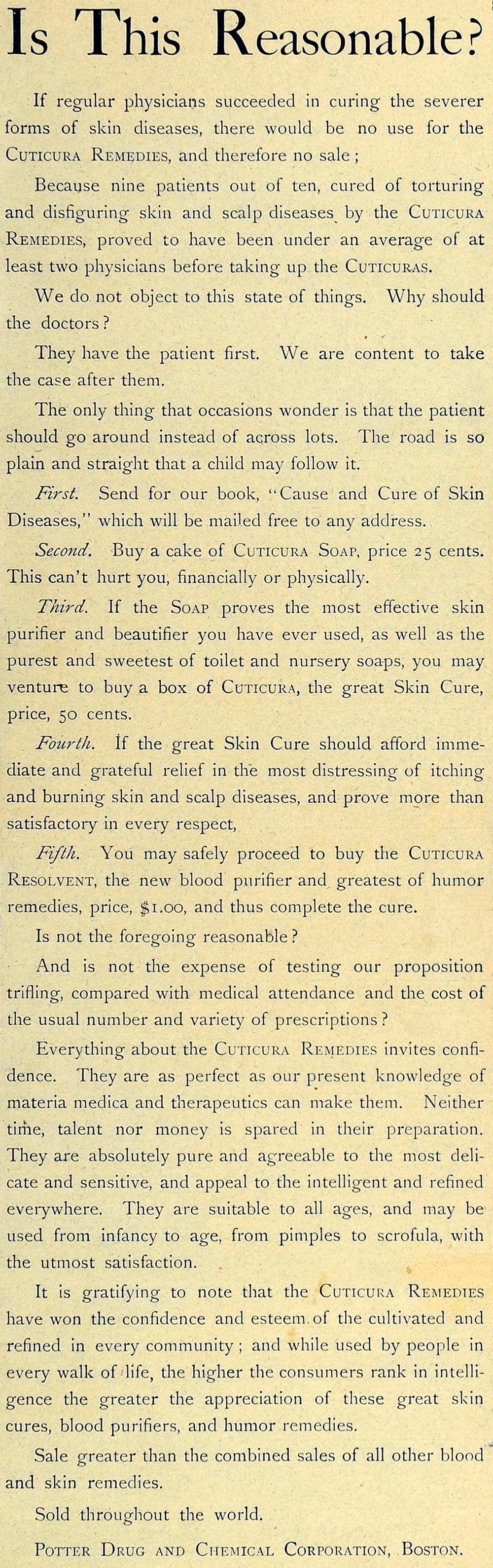 1892 Ad Cuticura Skin Care Soap Resolvent Potter Drug Skin Care Hygiene LHJ5